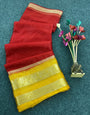 Twinkly Red Color Organza Silk Saree With Blouse Piece