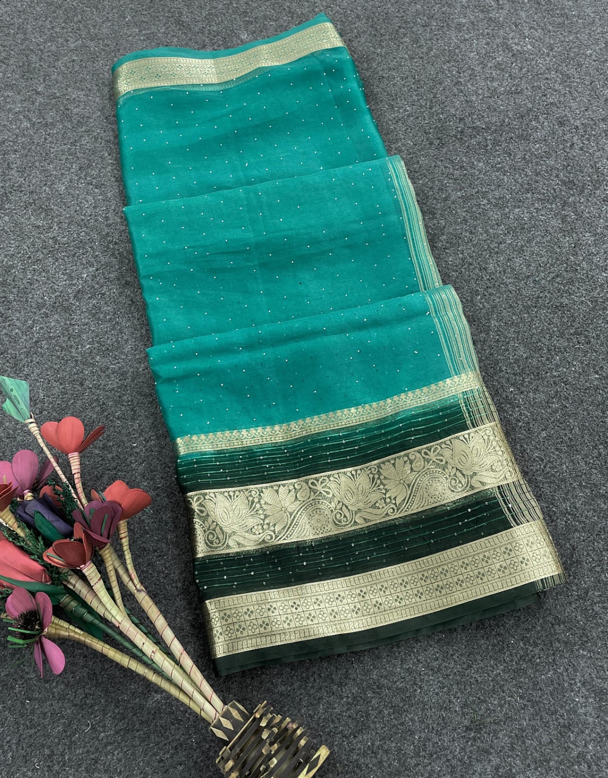 Fervent Sea Green Color Organza Silk Saree With Blouse Piece