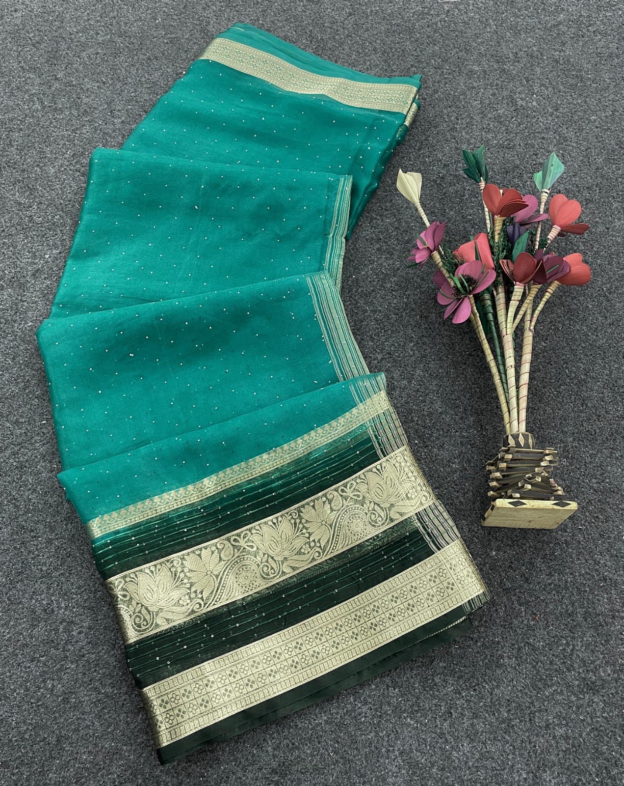 Fervent Sea Green Color Organza Silk Saree With Blouse Piece