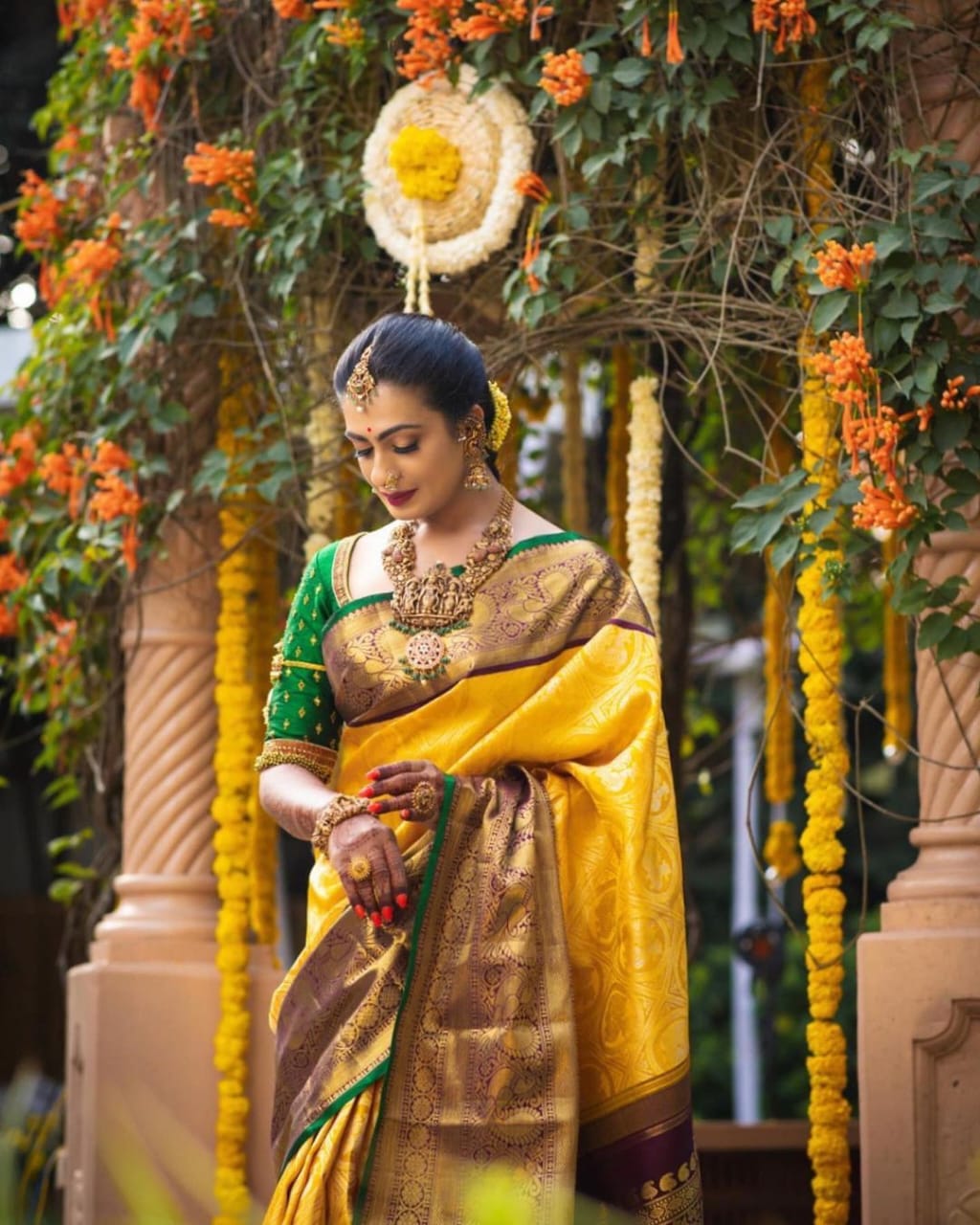 Divine Yellow Color Banarasi Soft Silk Saree With Blouse Piece