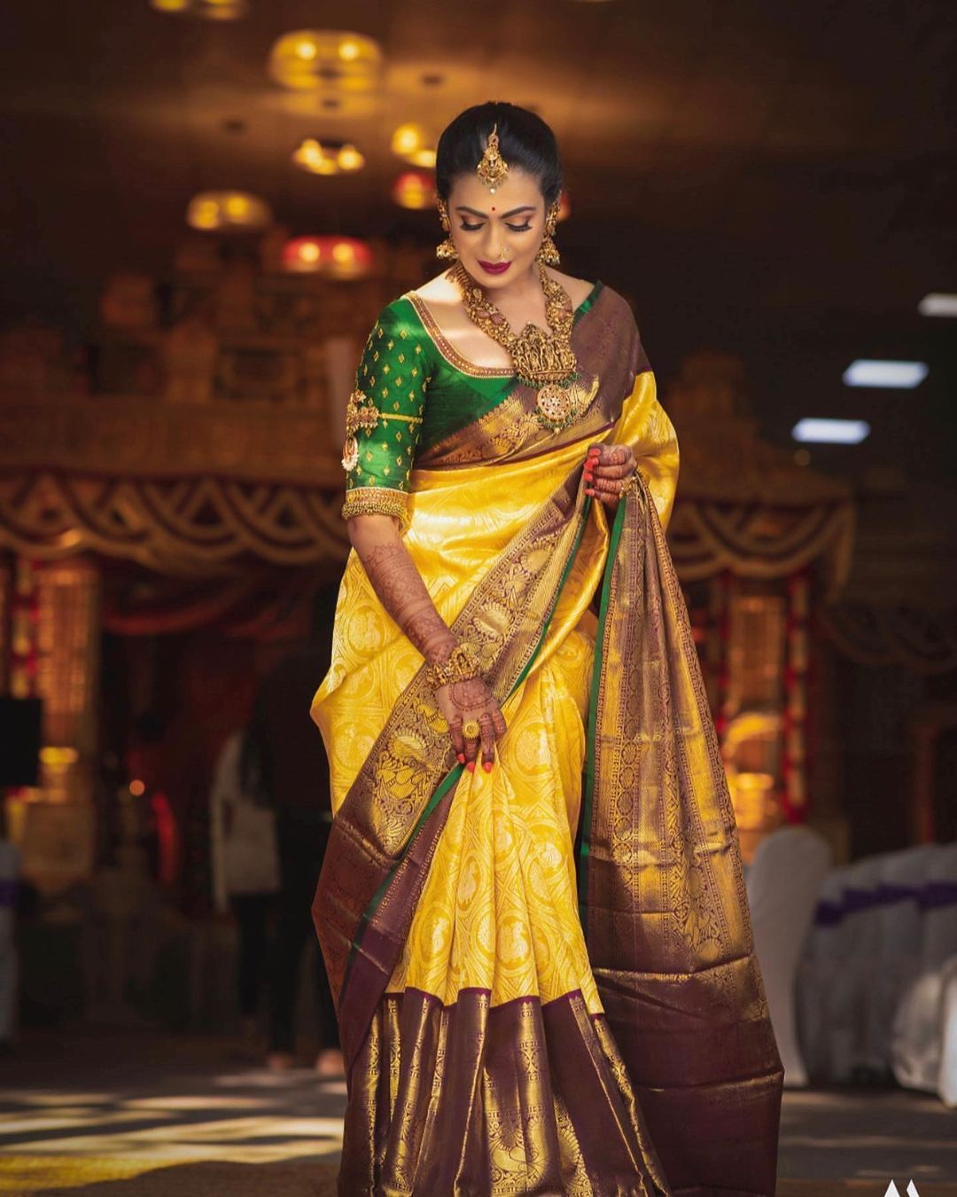 Divine Yellow Color Banarasi Soft Silk Saree With Blouse Piece