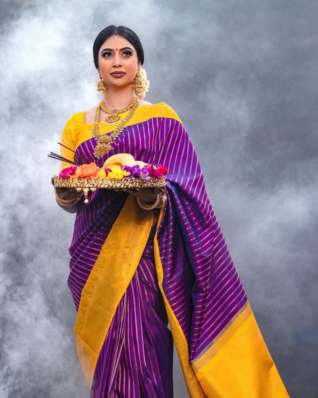 Breezy Purple Color Soft Lichi Silk Saree With Blouse Piece