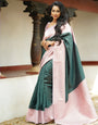 Enigmatic Dark Green Color Soft Lichi Silk Saree With Blouse Piece