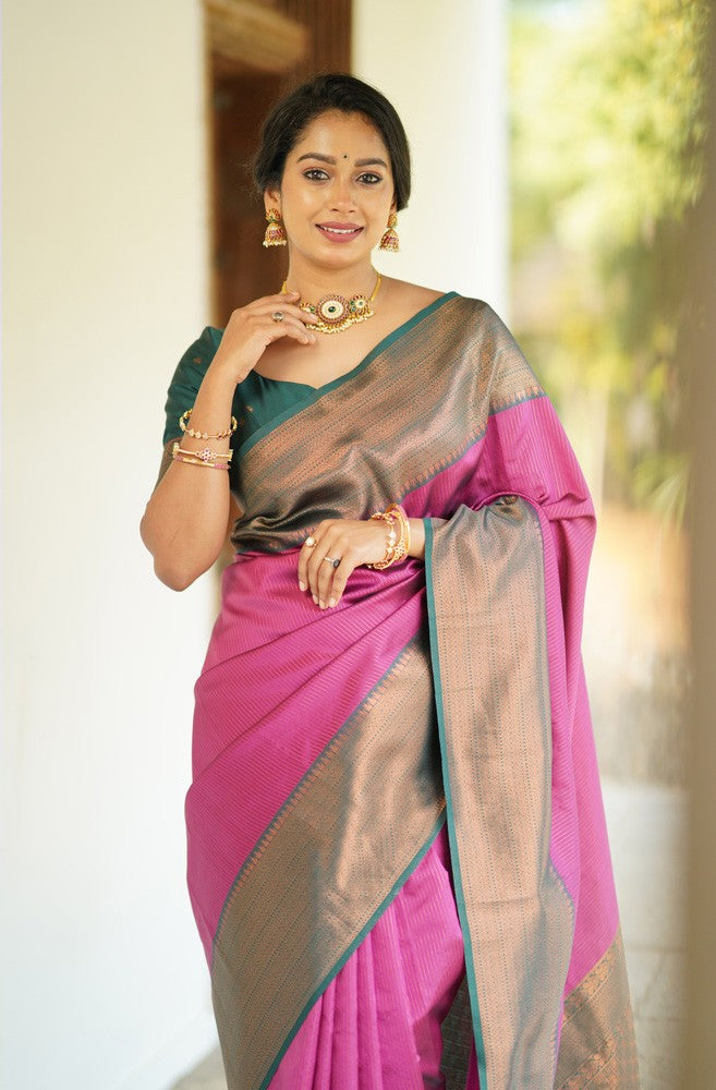 Resplendent Dark Pink Color Soft Lichi Silk Saree With Blouse Piece