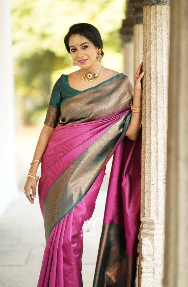 Resplendent Dark Pink Color Soft Lichi Silk Saree With Blouse Piece