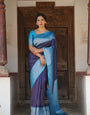 Splendid Navy Blue Color Soft Lichi Silk Saree With Blouse Piece