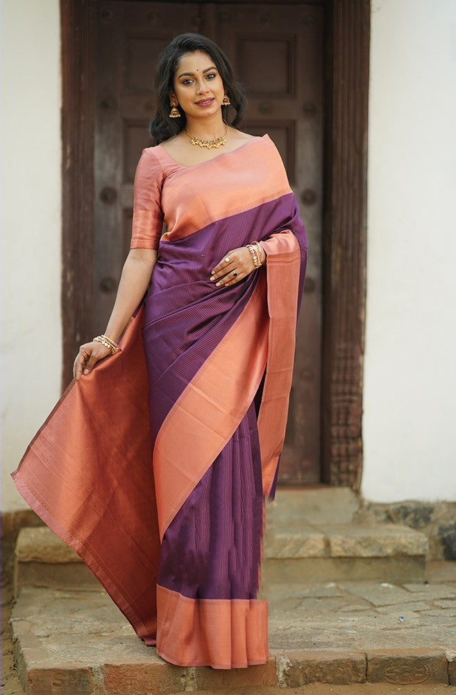 Wispy Purple Color Soft Lichi Silk Saree With Blouse Piece