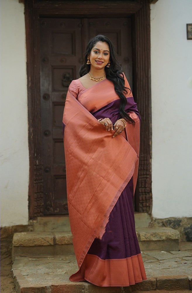 Wispy Purple Color Soft Lichi Silk Saree With Blouse Piece