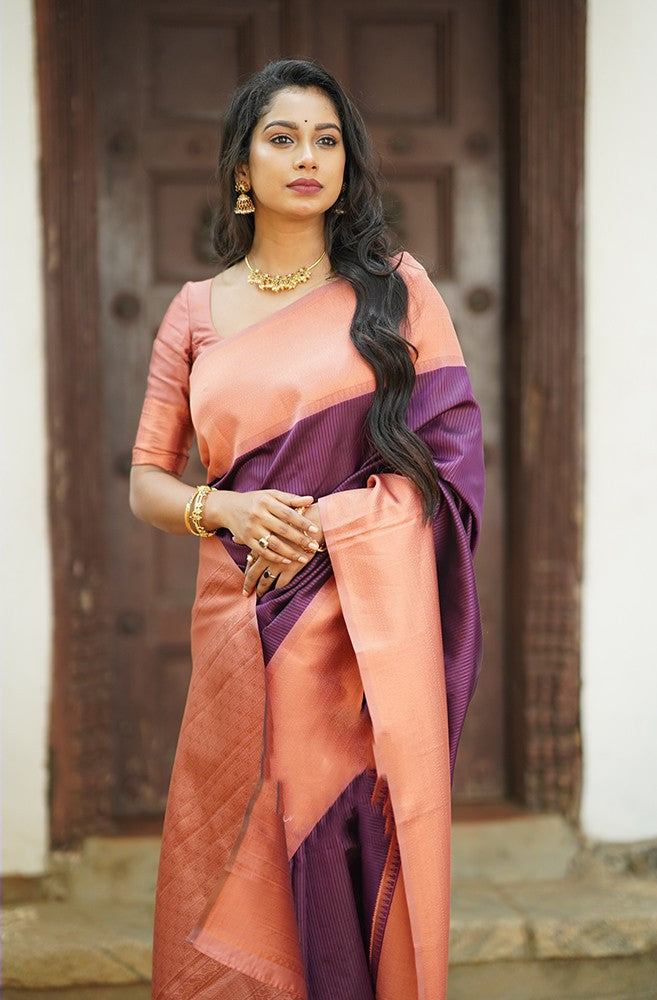 Wispy Purple Color Soft Lichi Silk Saree With Blouse Piece