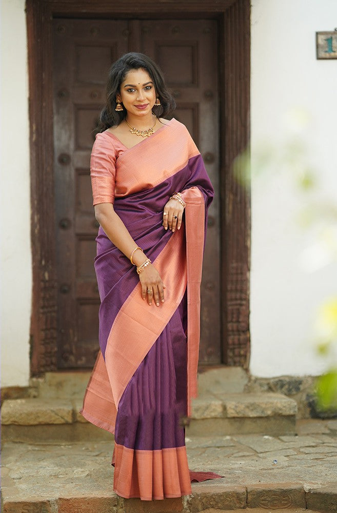 Wispy Purple Color Soft Lichi Silk Saree With Blouse Piece