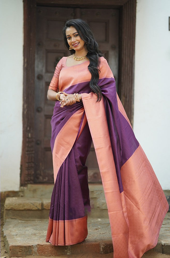 Wispy Purple Color Soft Lichi Silk Saree With Blouse Piece