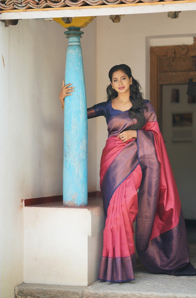 Breezy Pink Color Soft Lichi Silk Saree With Blouse Piece