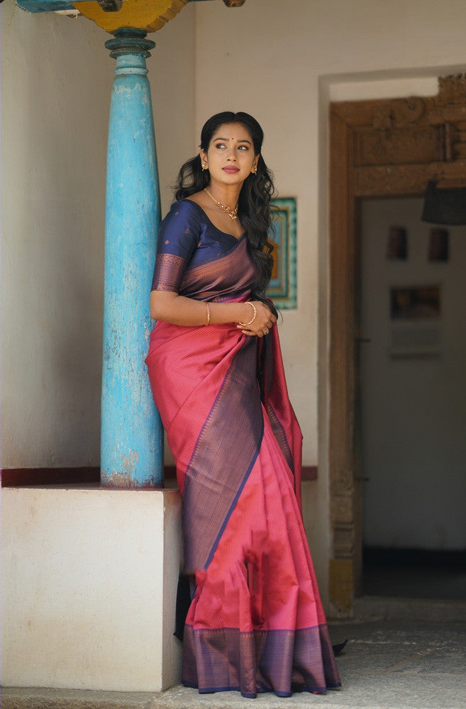 Breezy Pink Color Soft Lichi Silk Saree With Blouse Piece