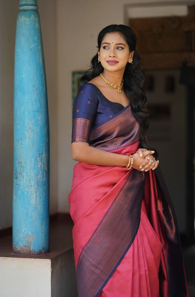 Breezy Pink Color Soft Lichi Silk Saree With Blouse Piece