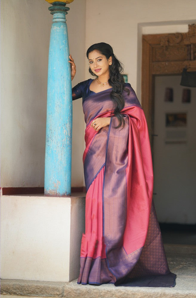 Breezy Pink Color Soft Lichi Silk Saree With Blouse Piece