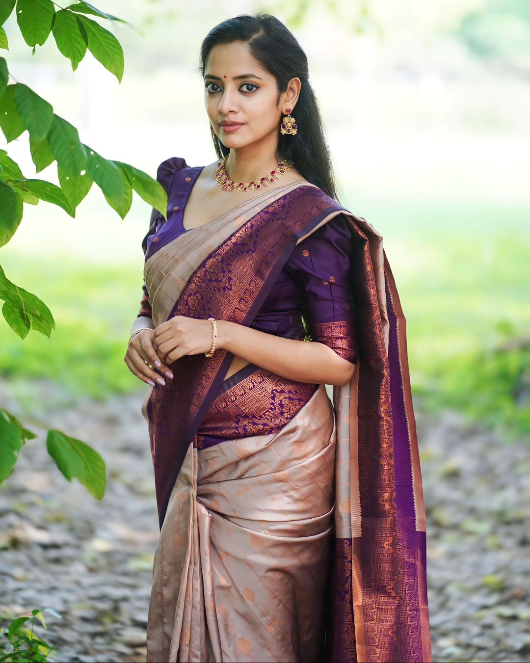 Striking Grey Color Soft Lichi Silk Saree With Blouse Piece