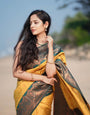 Graceful Yellow Color Soft Lichi Silk Saree With Blouse Piece