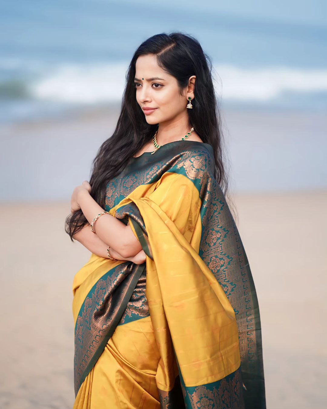 Graceful Yellow Color Soft Lichi Silk Saree With Blouse Piece