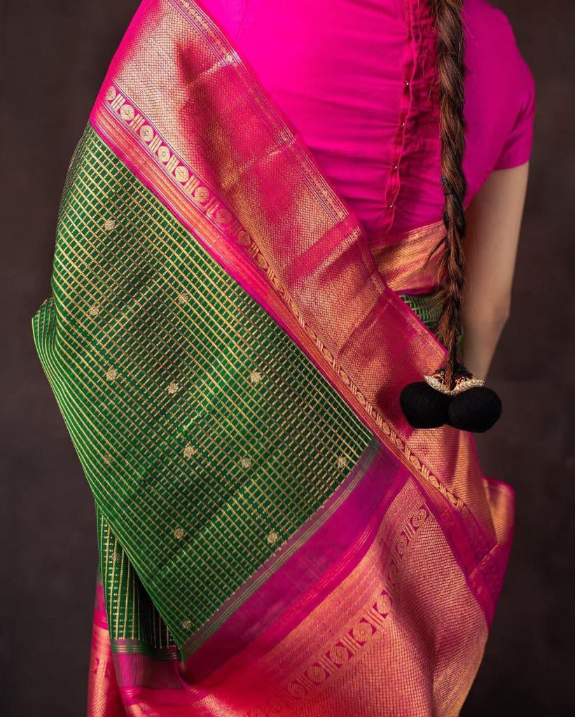 Twinkling Green Color Soft Lichi Silk Saree With Blouse Piece