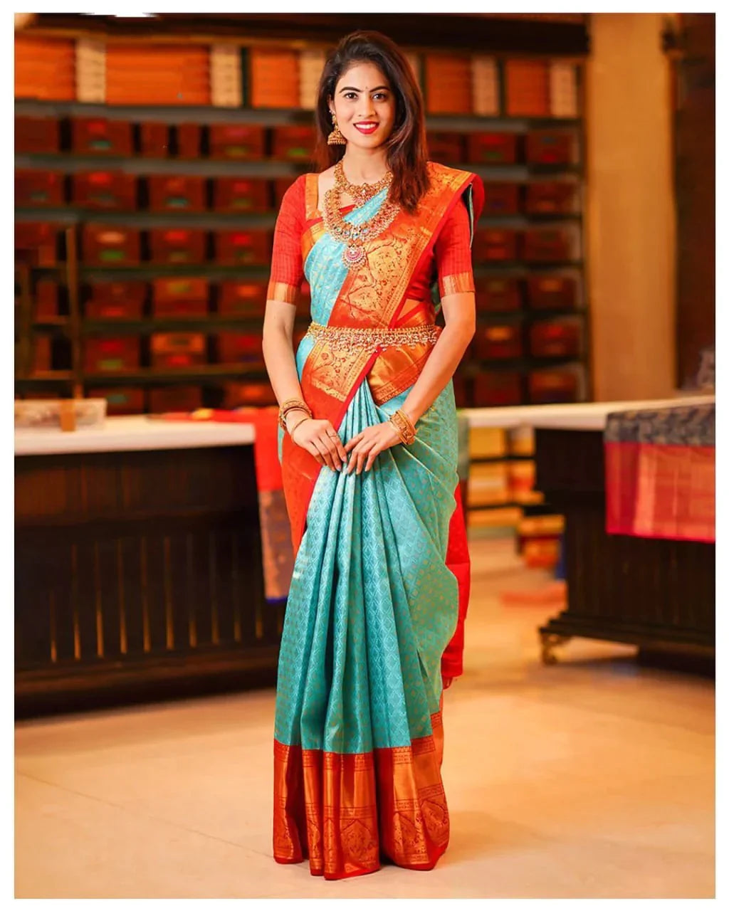 Refined Turquoise Blue Color Soft Lichi Silk Saree With Blouse Piece