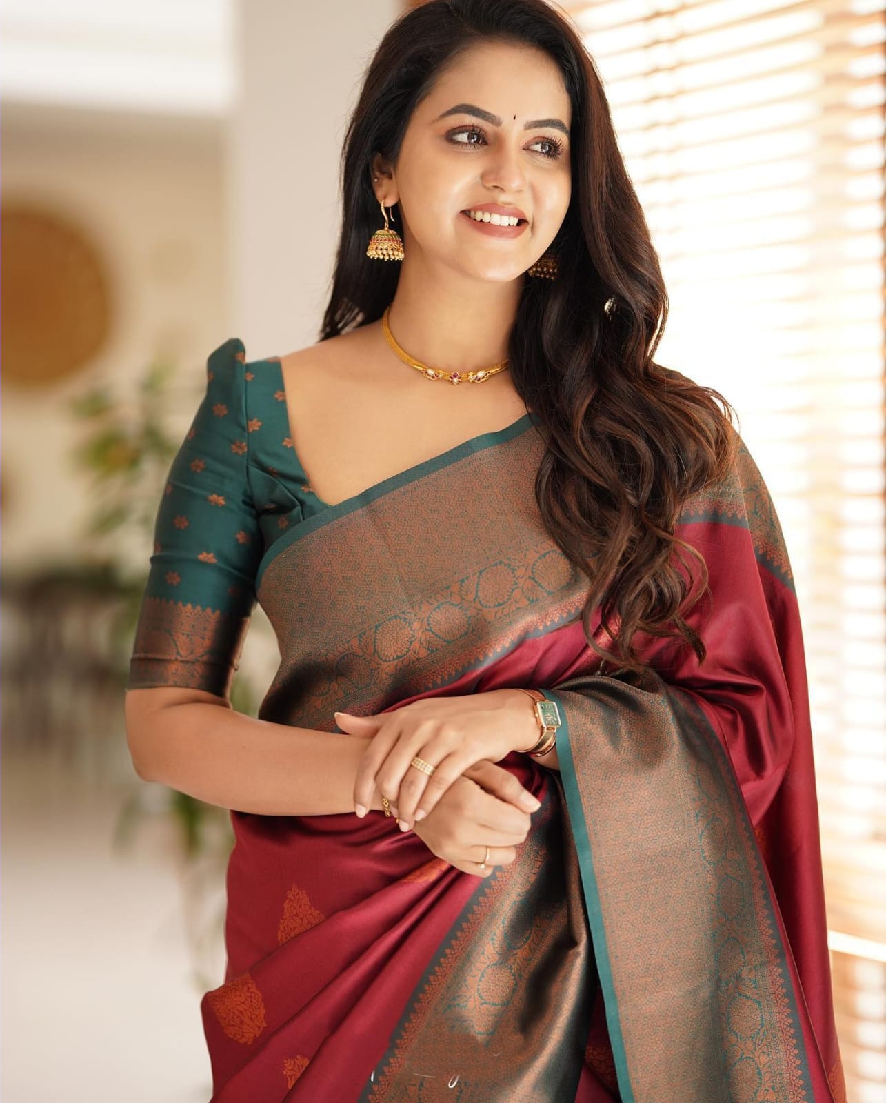 Lively Maroon Color Soft Lichi Silk Saree With Blouse Piece