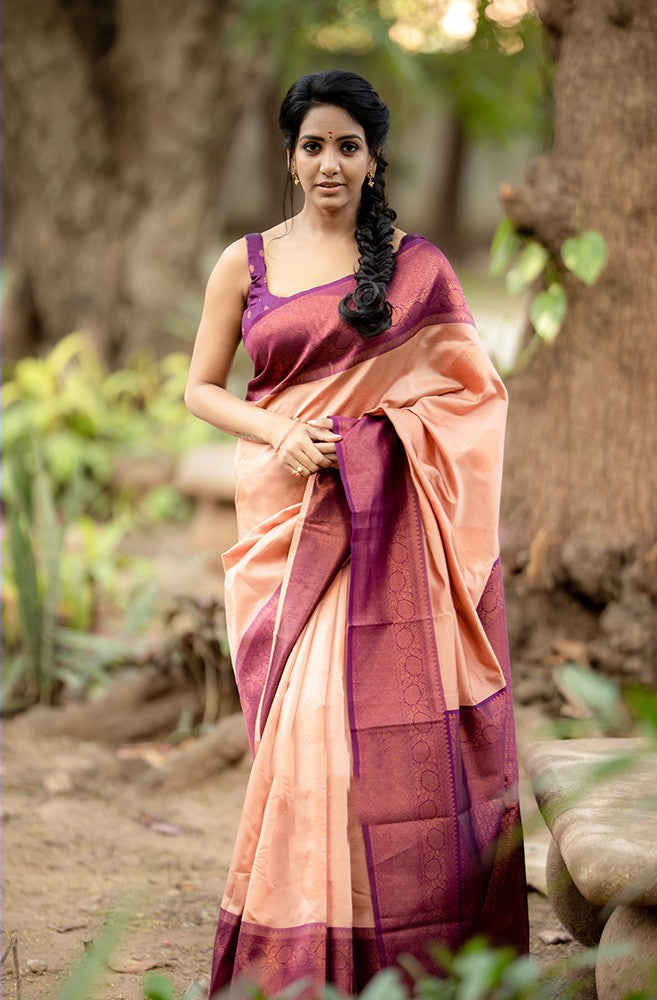 Tranquil Peach Color Soft Lichi Silk Saree With Blouse Piece