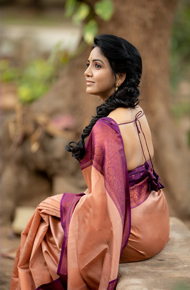 Tranquil Peach Color Soft Lichi Silk Saree With Blouse Piece