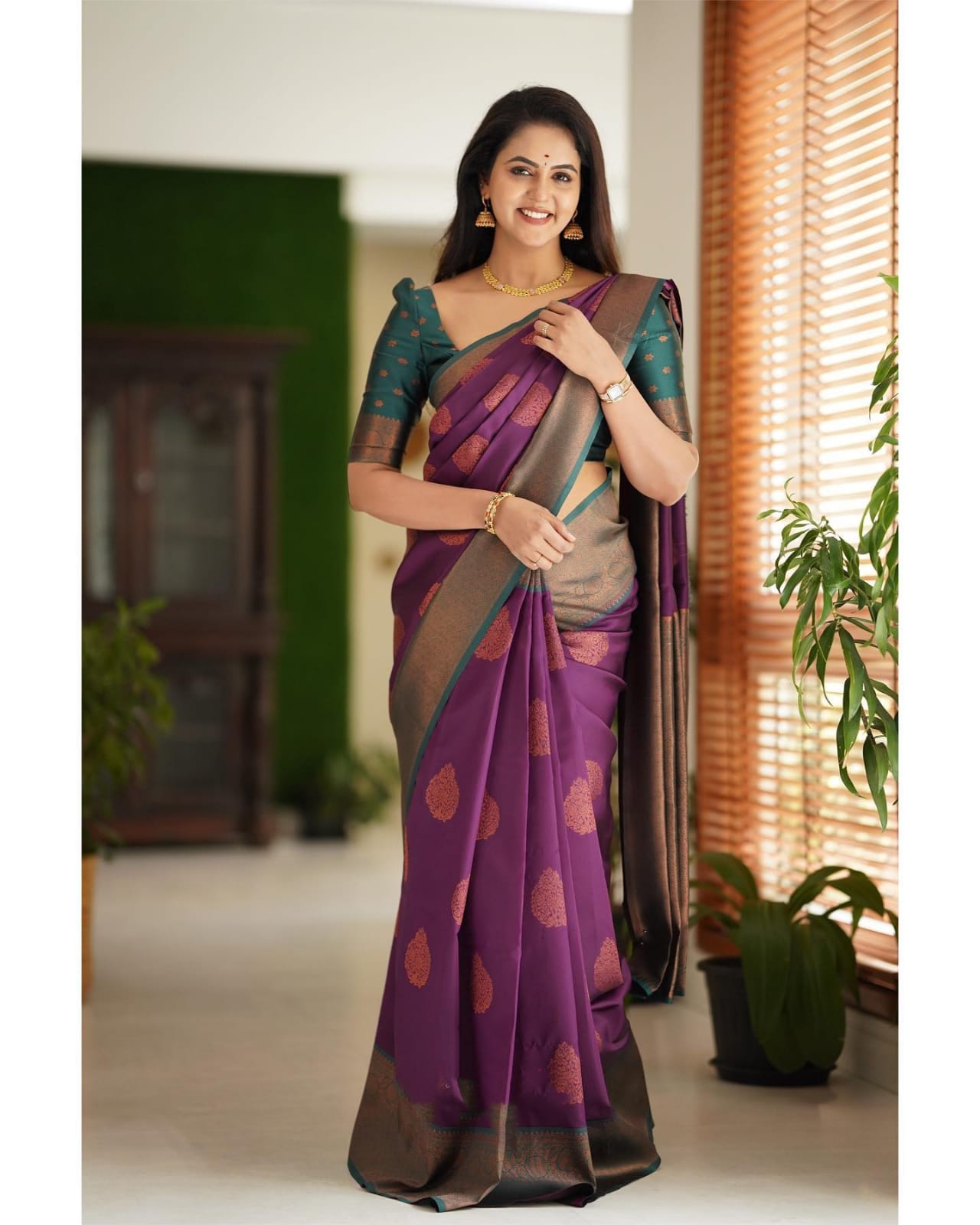 Seraphic Purple Color Soft Lichi Silk Saree With Blouse Piece