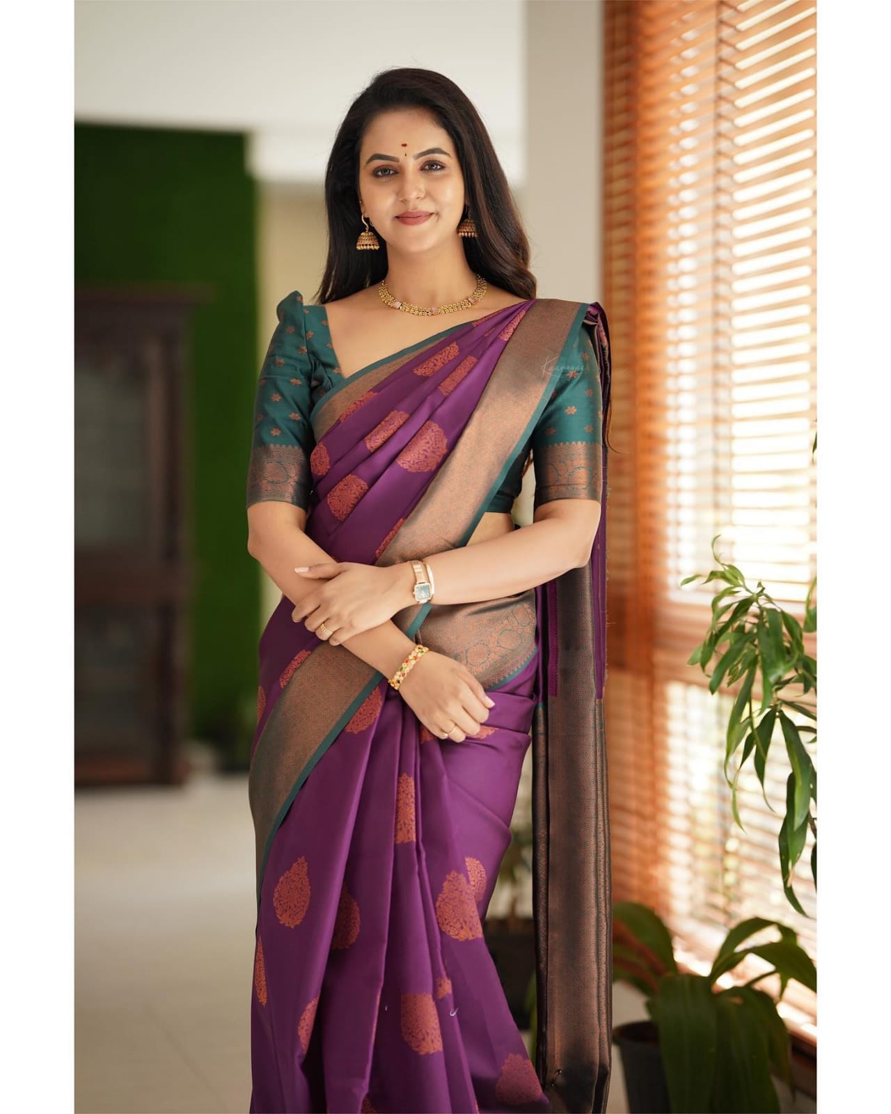 Seraphic Purple Color Soft Lichi Silk Saree With Blouse Piece