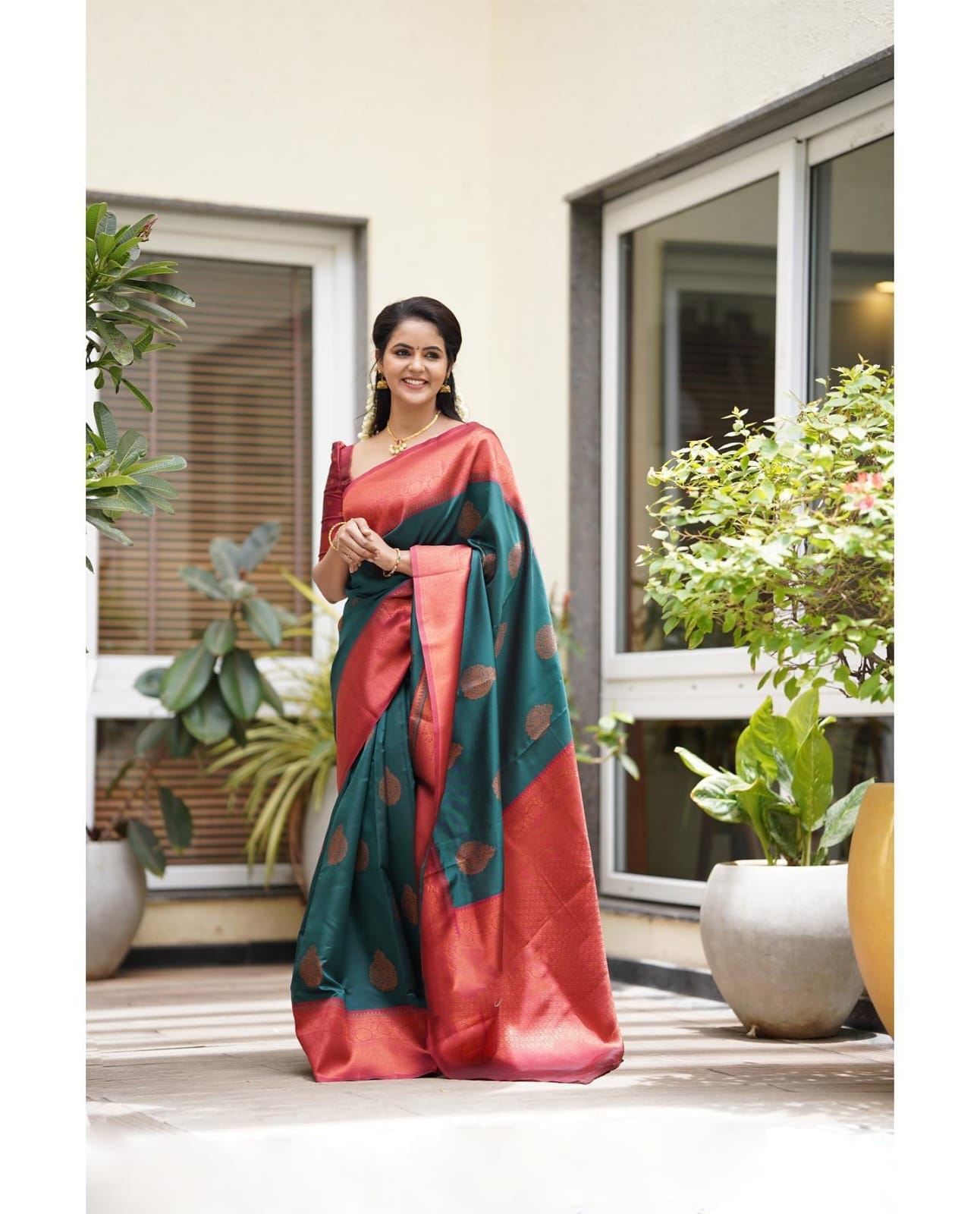 Intriguing Rama Green Color Soft Lichi Silk Saree With Blouse Piece