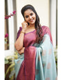 Sheer Sky Blue Color Soft Lichi Silk Saree With Blouse Piece