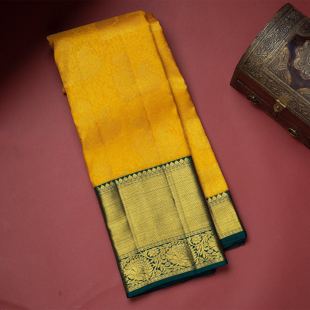 Utopian Yellow Color Banarasi Soft Silk Saree With Blouse Piece