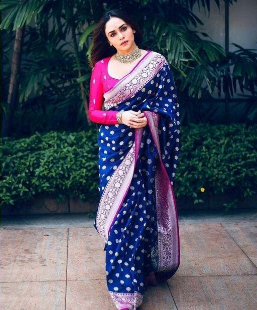 Radiant Blue Color Banarasi Soft Silk Saree With Blouse Piece