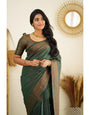 Twinkly Green Color Soft Lichi Silk Saree With Blouse Piece