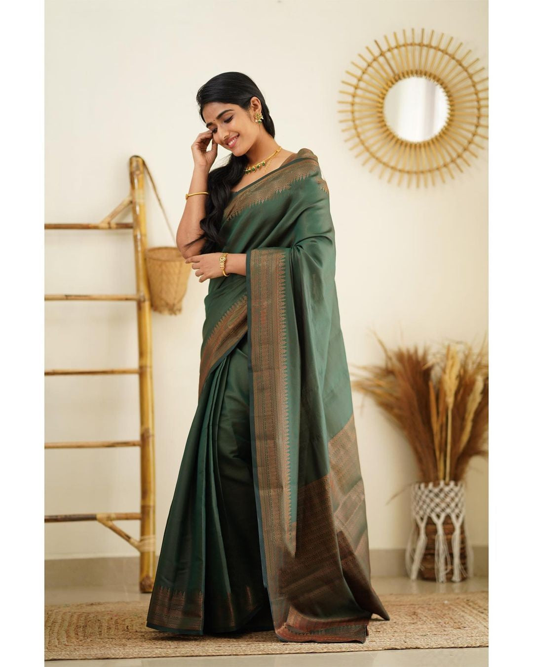 Twinkly Green Color Soft Lichi Silk Saree With Blouse Piece