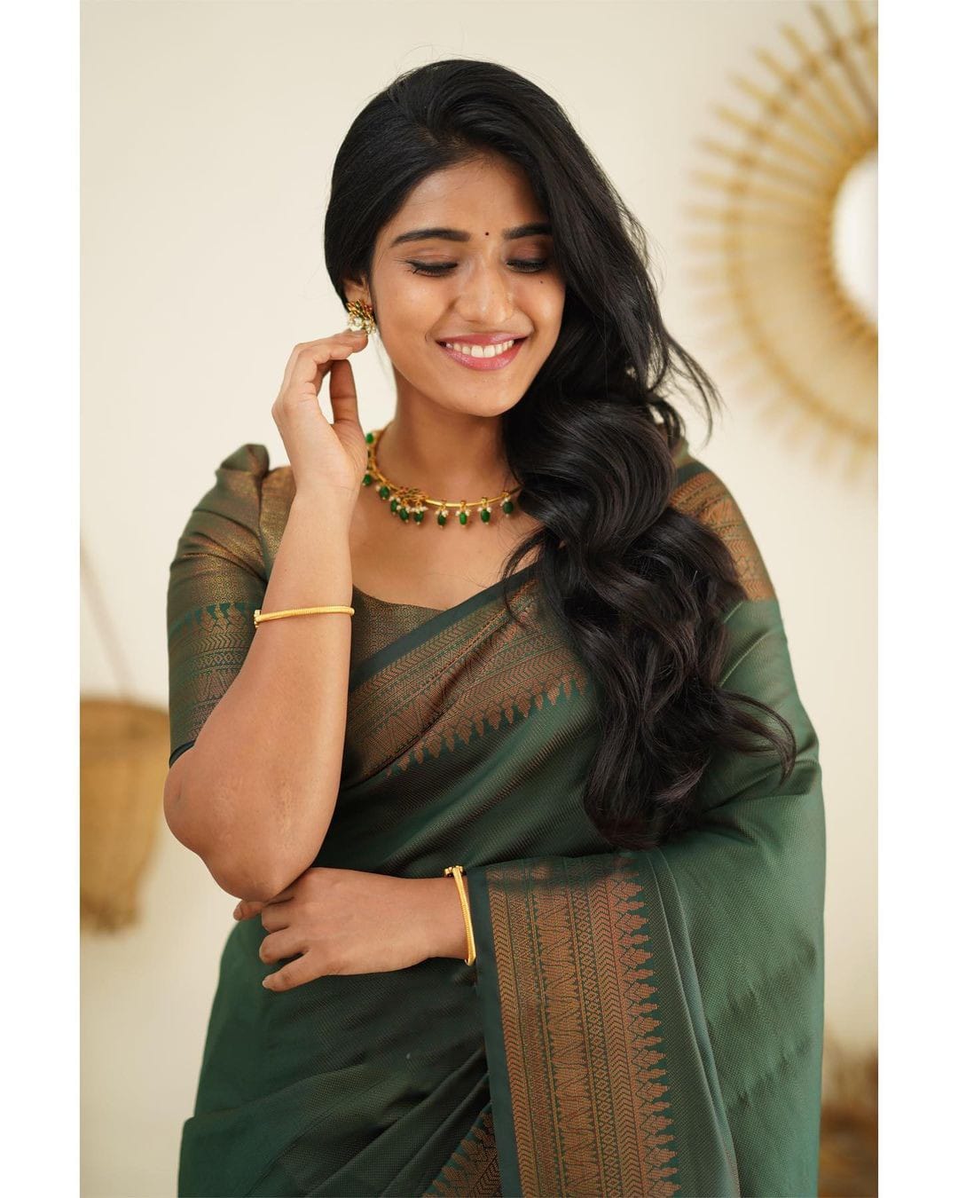 Twinkly Green Color Soft Lichi Silk Saree With Blouse Piece