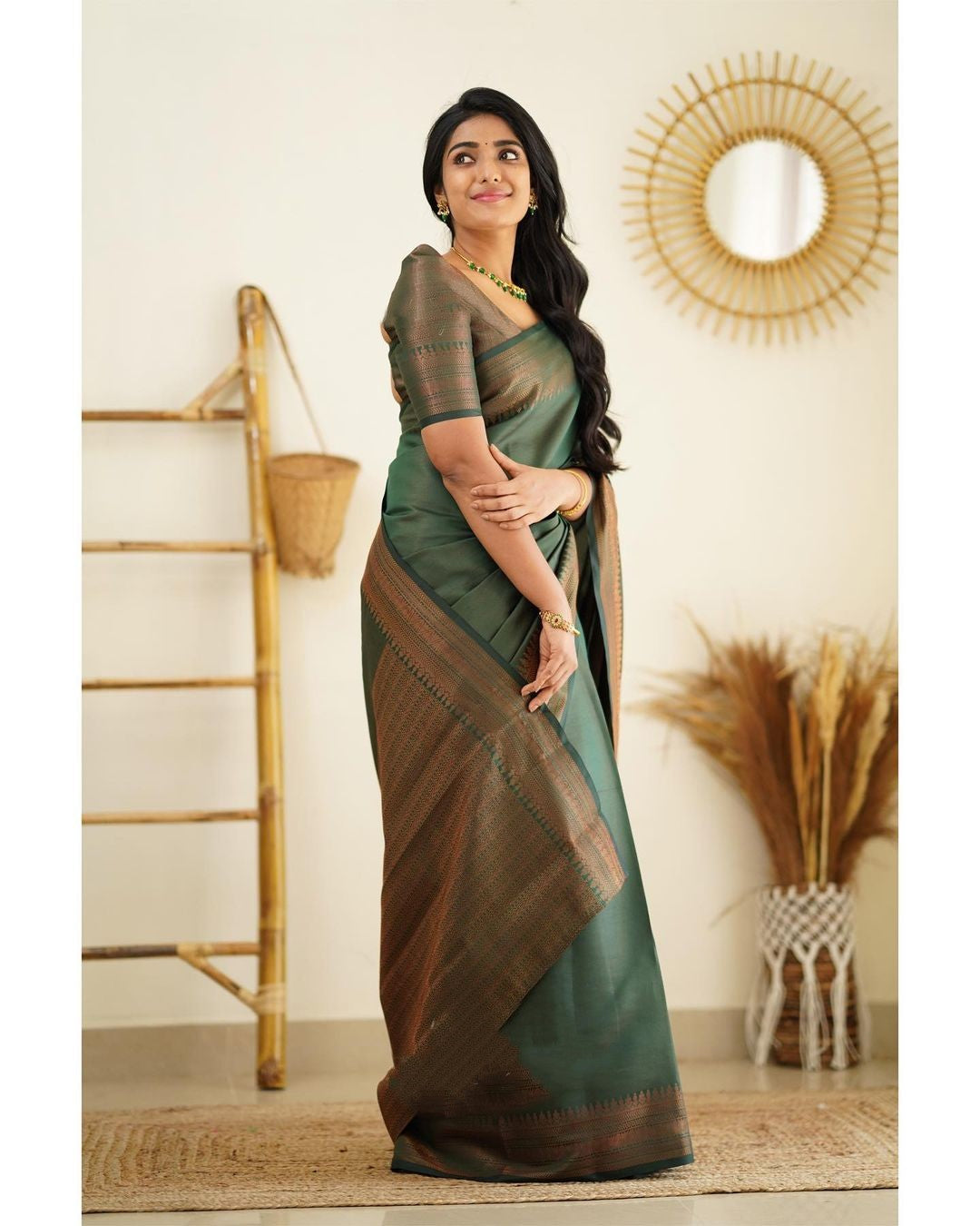 Twinkly Green Color Soft Lichi Silk Saree With Blouse Piece