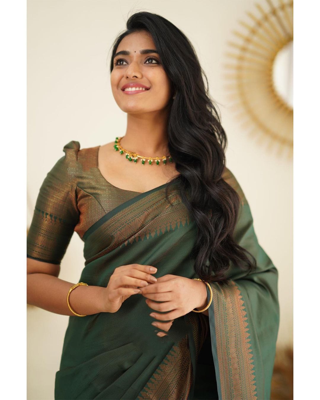 Twinkly Green Color Soft Lichi Silk Saree With Blouse Piece