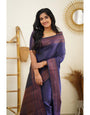 Charming Navy Blue Color Soft Lichi Silk Saree With Blouse Piece