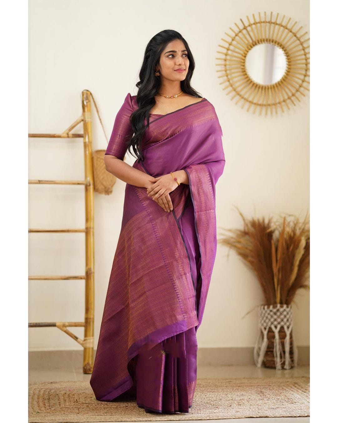 Exhilarating Purple Color Soft Lichi Silk Saree With Blouse Piece