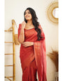 Heavenly Red Color Soft Lichi Silk Saree With Blouse Piece