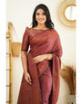 Luminous Wine Color Soft Lichi Silk Saree With Blouse Piece