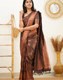 Luminous Brown Color Soft Lichi Silk Saree With Blouse Piece