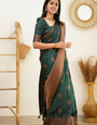 Splendid Dark Green Color Soft Lichi Silk Saree With Blouse Piece