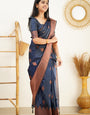 Resplendent Navy Blue Color Soft Lichi Silk Saree With Blouse Piece