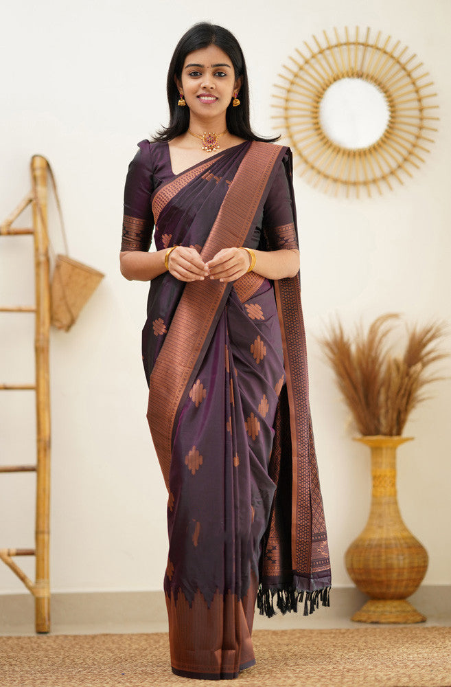 Energetic Purple Color Soft Lichi Silk Saree With Blouse Piece