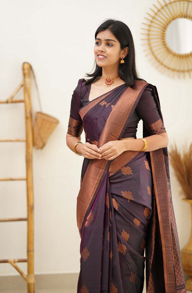 Energetic Purple Color Soft Lichi Silk Saree With Blouse Piece