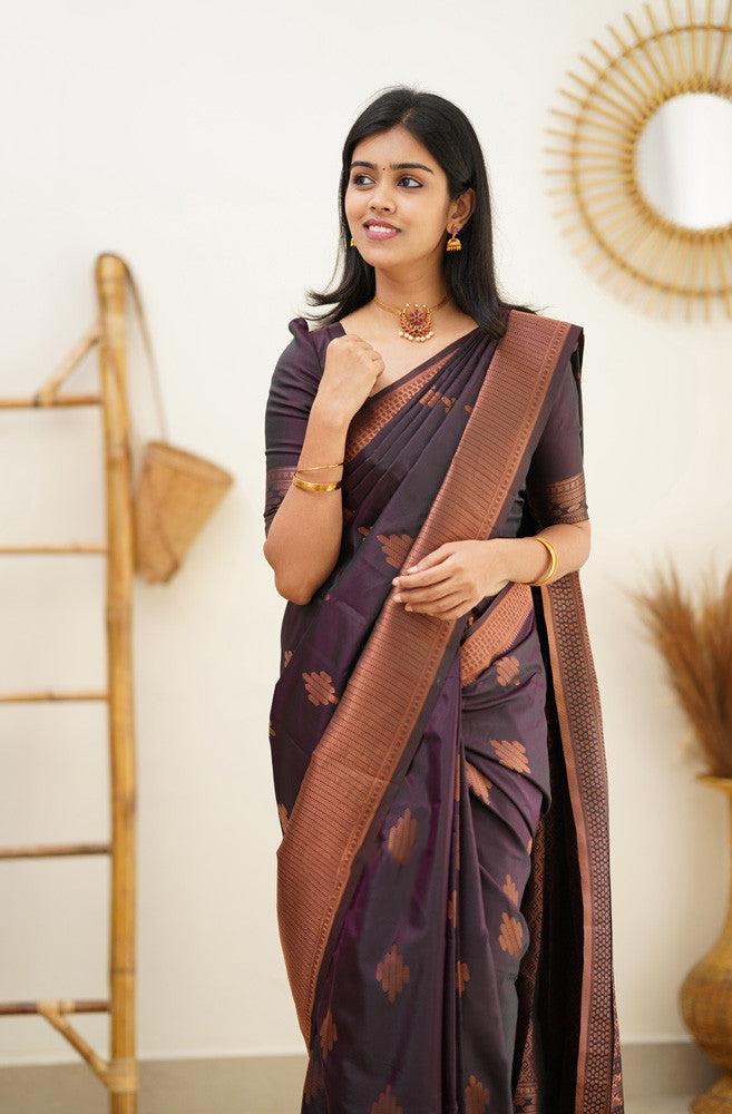 Energetic Purple Color Soft Lichi Silk Saree With Blouse Piece