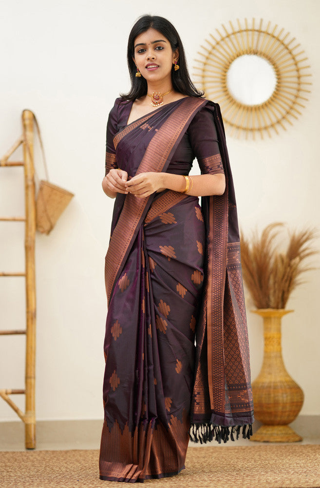 Energetic Purple Color Soft Lichi Silk Saree With Blouse Piece