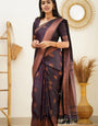 Energetic Purple Color Soft Lichi Silk Saree With Blouse Piece